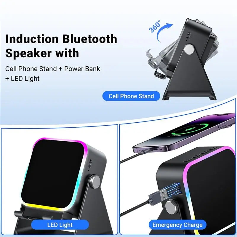 A25P Bluetooth Audio 5 In 1 Wireless Induction Speaker With Phone Stand, Perfect Birthday Gift For Men Women