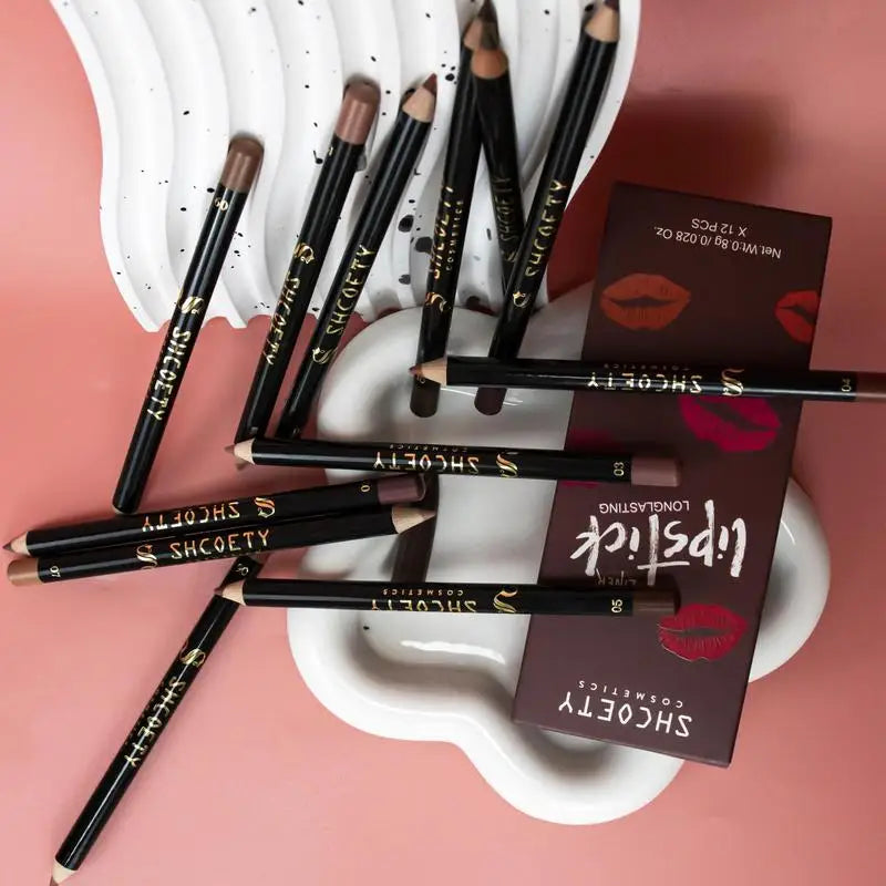 Waterproof Matte Lipliner Pencil Red Contour Tint Lipstick Long Lasting Non-stick Cup Moisturising Lips Makeup 12 Colors