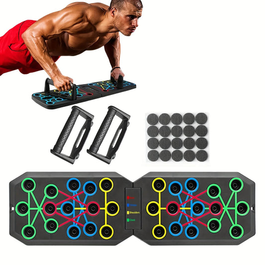 Foldable Push Up Board with Resistance Bands - Home Gym for Chest & Arm Workouts, Portable Strength Trainer for Men & Women