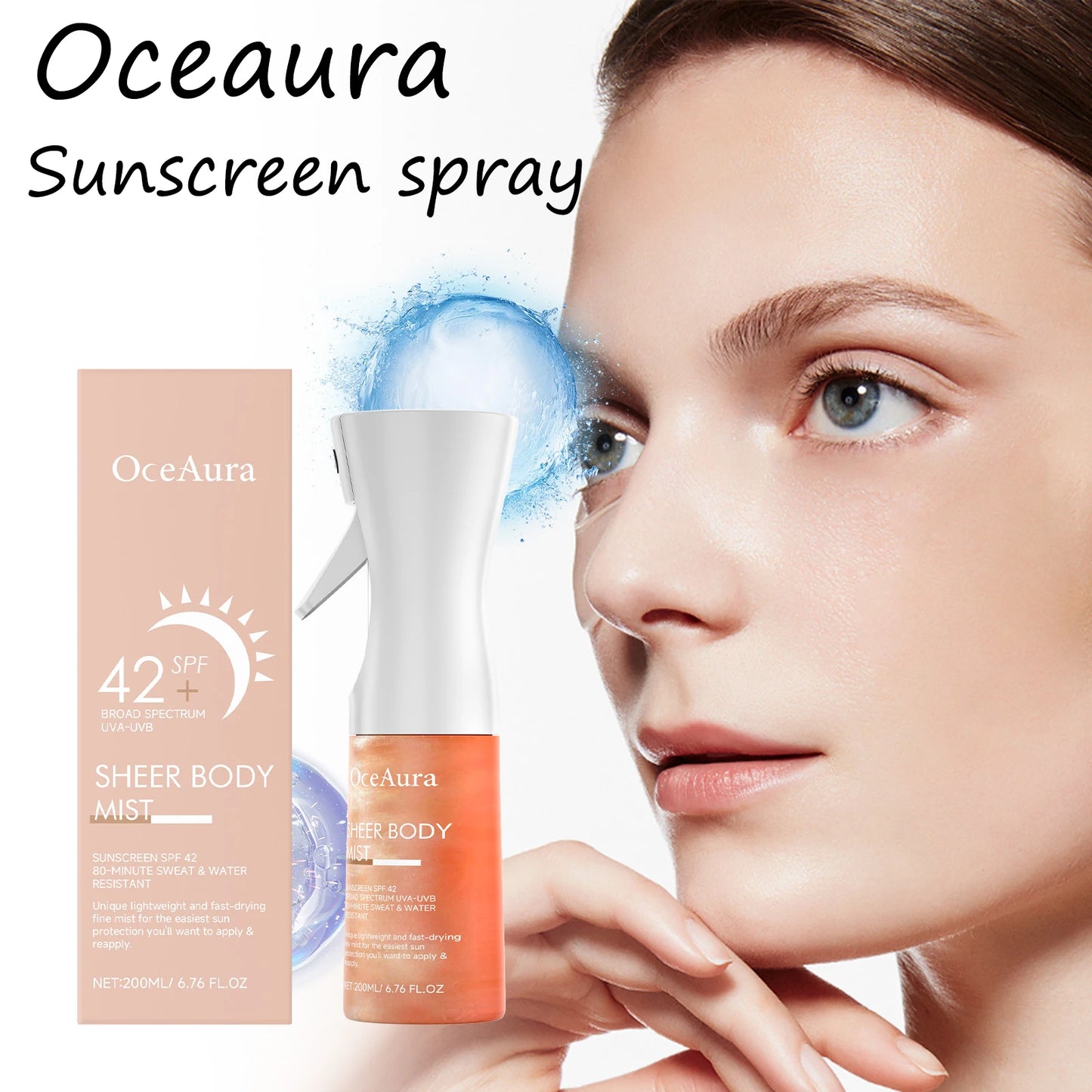 Oceaura Body Sunscreen Spray Lasting Prevent UV Refreshing Moisturizing Non-greasy Reduce Redness Sweatproof Sunscreen Spray