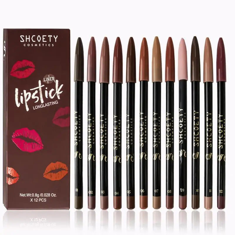 Waterproof Matte Lipliner Pencil Red Contour Tint Lipstick Long Lasting Non-stick Cup Moisturising Lips Makeup 12 Colors