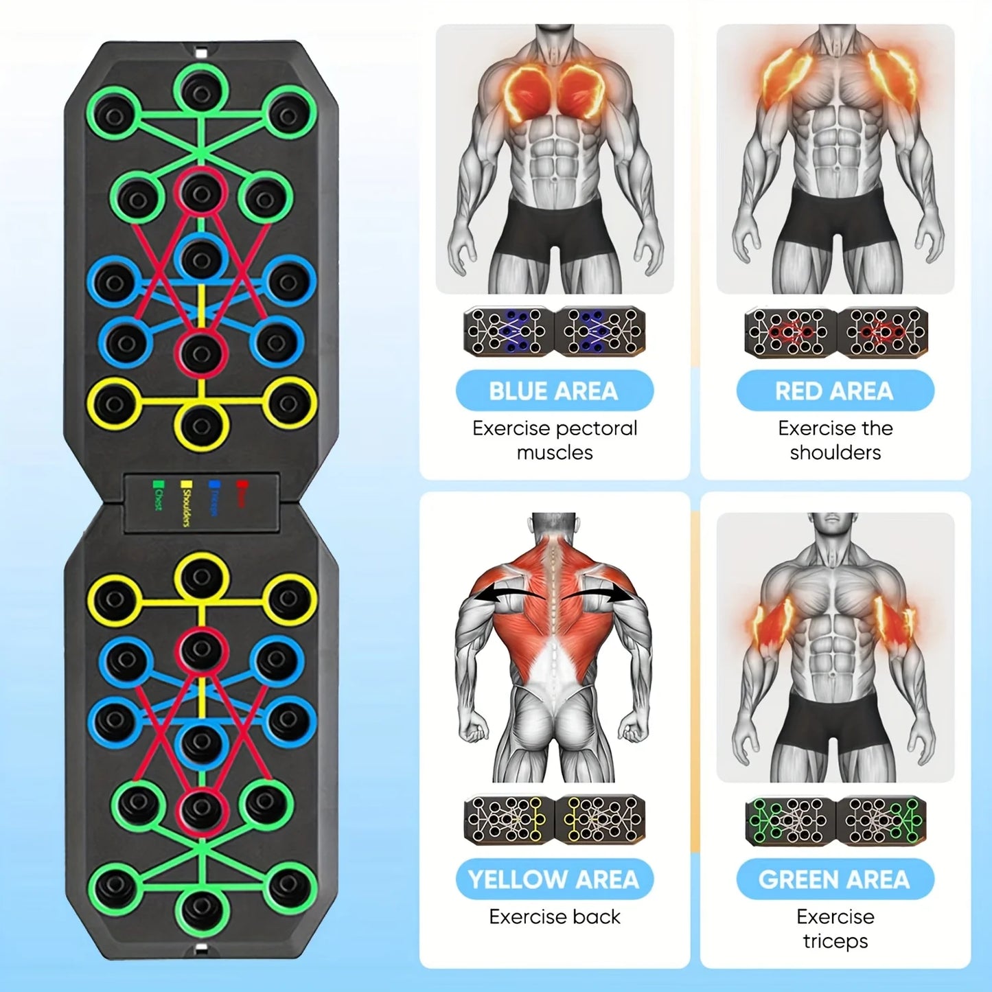 Foldable Push Up Board with Resistance Bands - Home Gym for Chest & Arm Workouts, Portable Strength Trainer for Men & Women