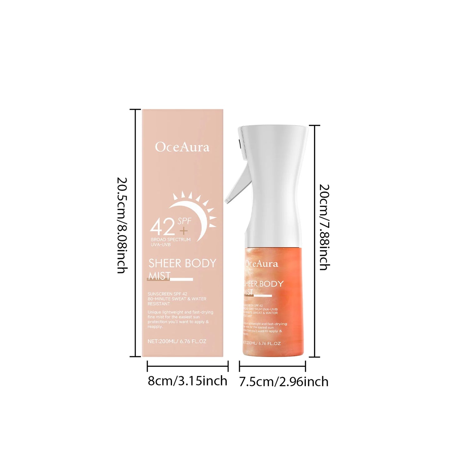 Oceaura Body Sunscreen Spray Lasting Prevent UV Refreshing Moisturizing Non-greasy Reduce Redness Sweatproof Sunscreen Spray