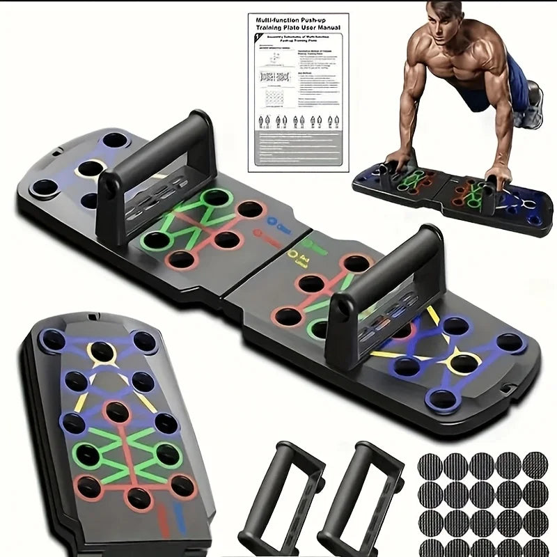 Foldable Push Up Board with Resistance Bands - Home Gym for Chest & Arm Workouts, Portable Strength Trainer for Men & Women