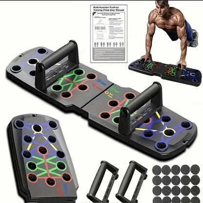 Foldable Push Up Board with Resistance Bands - Home Gym for Chest & Arm Workouts, Portable Strength Trainer for Men & Women