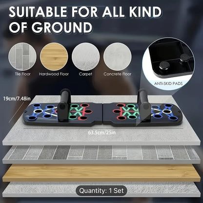 Foldable Push Up Board with Resistance Bands - Home Gym for Chest & Arm Workouts, Portable Strength Trainer for Men & Women