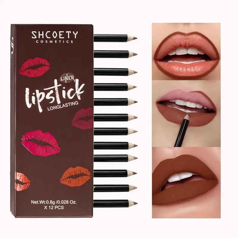 Waterproof Matte Lipliner Pencil Red Contour Tint Lipstick Long Lasting Non-stick Cup Moisturising Lips Makeup 12 Colors