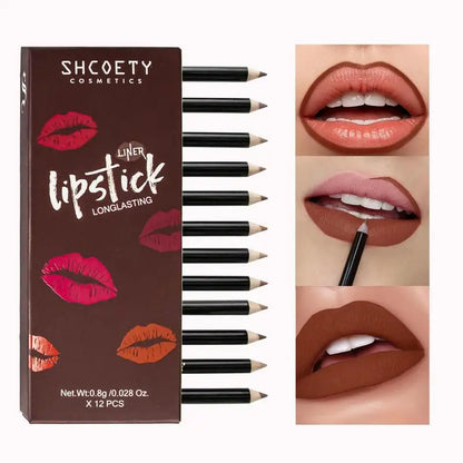 Waterproof Matte Lipliner Pencil Red Contour Tint Lipstick Long Lasting Non-stick Cup Moisturising Lips Makeup 12 Colors