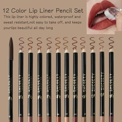 Waterproof Matte Lipliner Pencil Red Contour Tint Lipstick Long Lasting Non-stick Cup Moisturising Lips Makeup 12 Colors