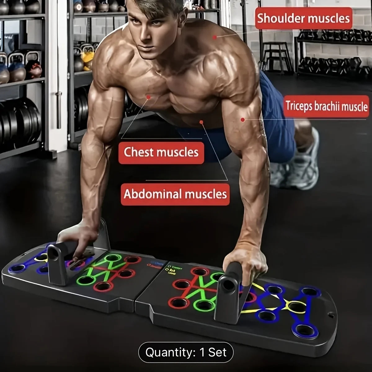 Foldable Push Up Board with Resistance Bands - Home Gym for Chest & Arm Workouts, Portable Strength Trainer for Men & Women