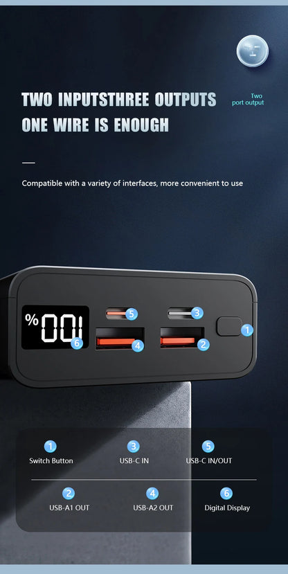 Power Bank 20000mAh PD 22.5W Fast Charging Mobile Phone External Battery Charger Powerbank 20000mAh