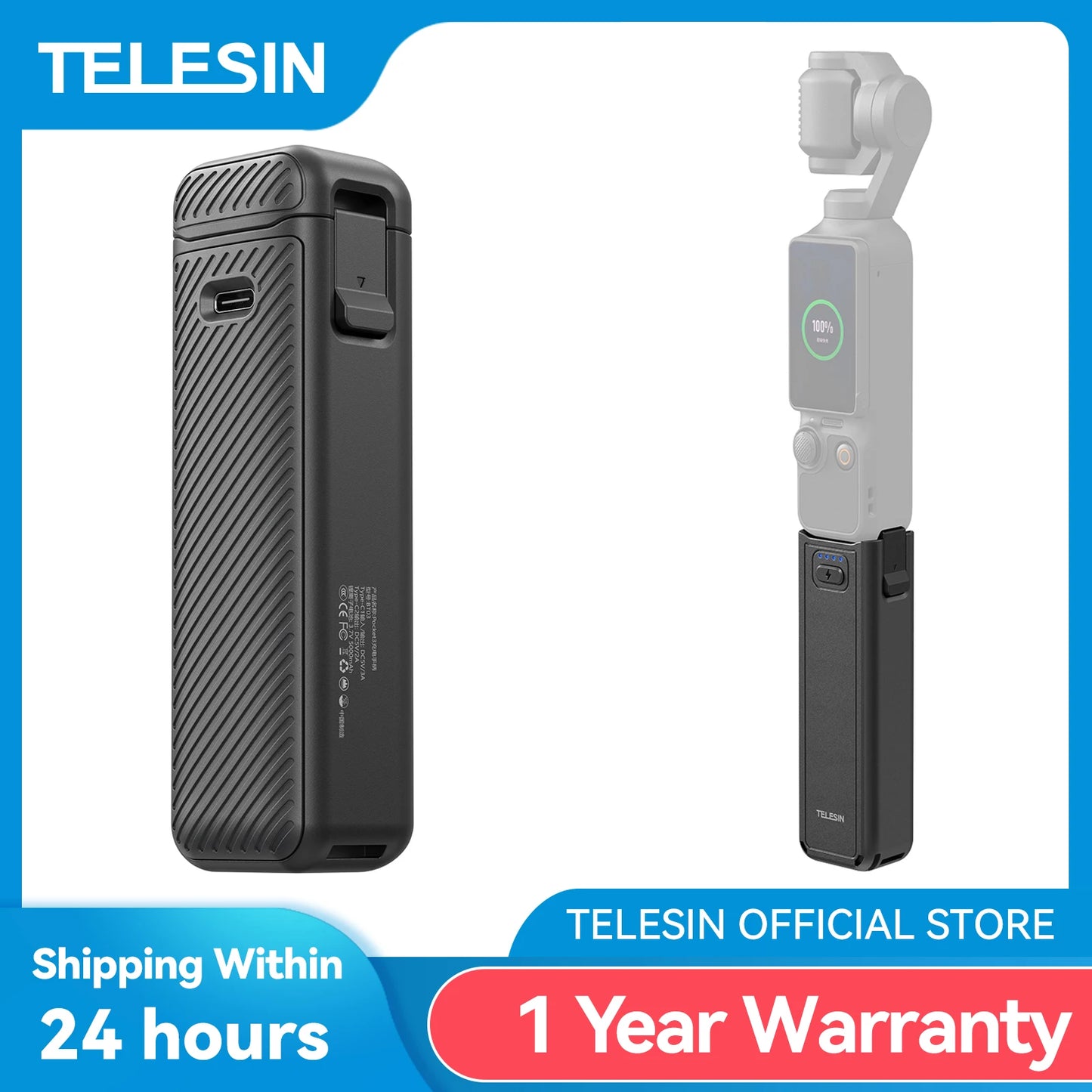 TELESIN 5000Mha Battery Handle for DJI OSMO Pocket 4 3 Camera Hand Grip Holder Tripod 5000Mha Powerbank Charging For Pocket 4 3