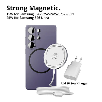 Bonola 25W Magnetic Wirelesss Charger for Samsung S26 Ultra Wireless Fast Charging Pad Type C Cable for Galaxy S26 Ultra