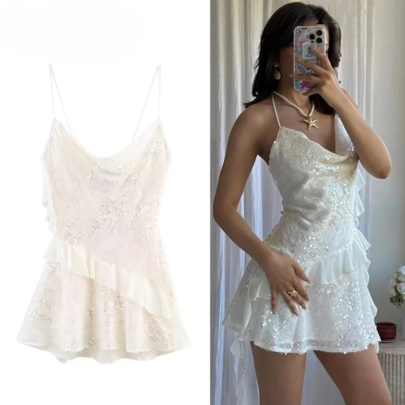 2026 Sequin Mini Dress Woman Sexy Slip Party Dresses for Women Summer Backless Women's Dress Straps Beach Short Dresses
