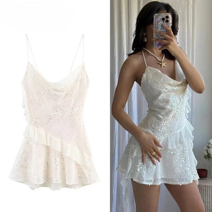2026 Sequin Mini Dress Woman Sexy Slip Party Dresses for Women Summer Backless Women's Dress Straps Beach Short Dresses