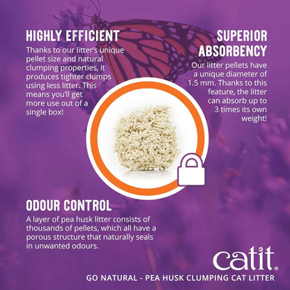 Natural Pea Husk Clumping Cat Litter - Dust Free, Easy Clean & Scoop, Flushable with Odor Control - Vanilla Scented, 12.3 Lbs