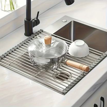 1pc Foldable Dish Drainer,Roll Up Dish Drying Rack ,Kitchen Sink Holder Organizer,Tableware Plate Storage Shelf