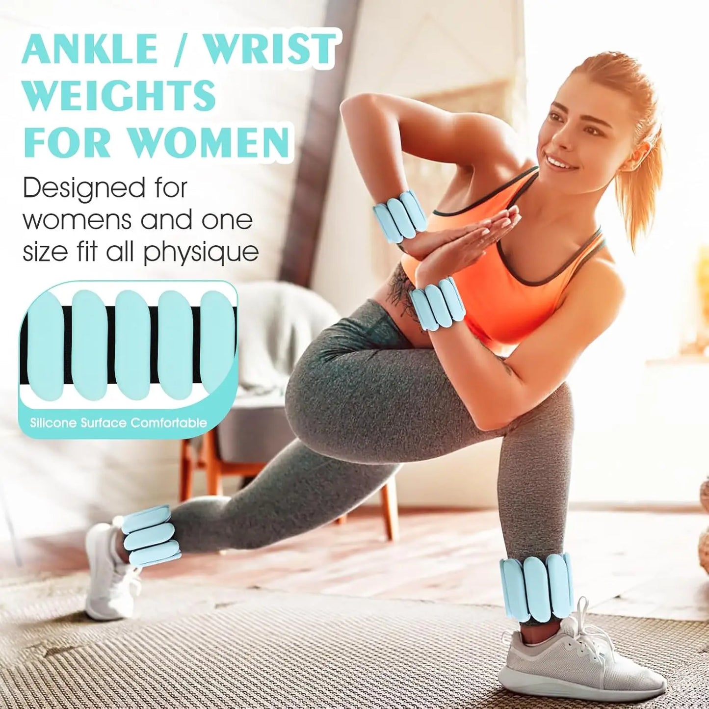 Adjustable Silicone Wrist & Ankle Weights, 2lb Each for Yoga, Pilates, Home Gym, Dance, Cardio