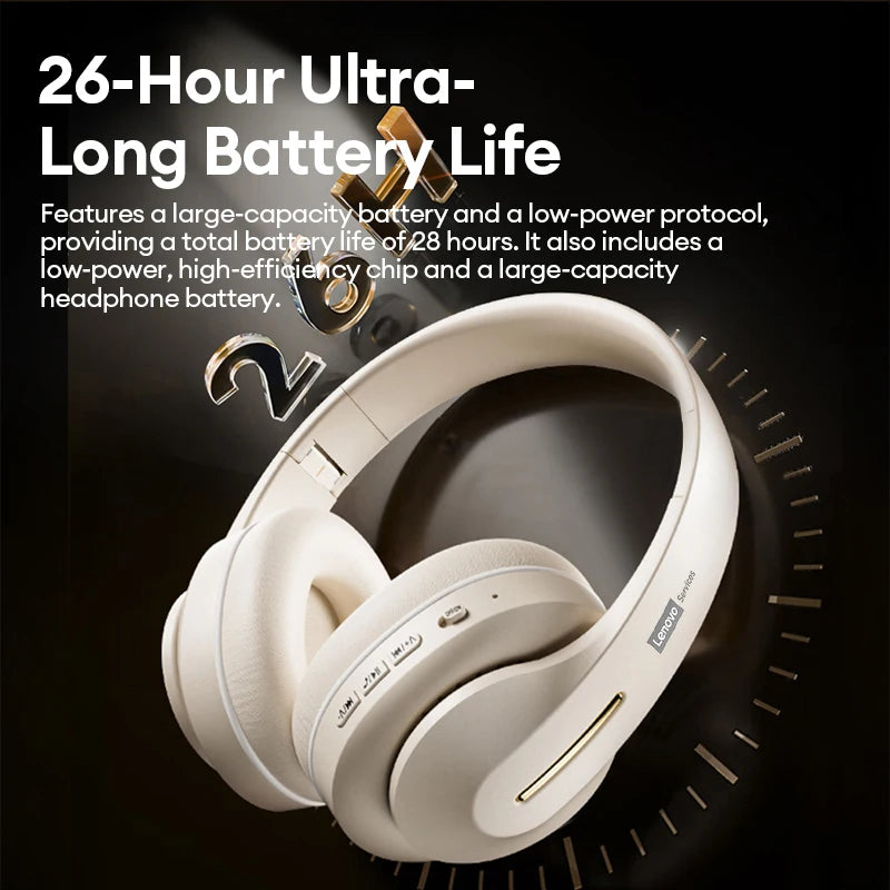 Lenovo LES-107 Wireless Over-Ear Bluetooth Sport Headphones Noise Cancelling Foldable Gaming Headset HiFi Bass Long Battery Life