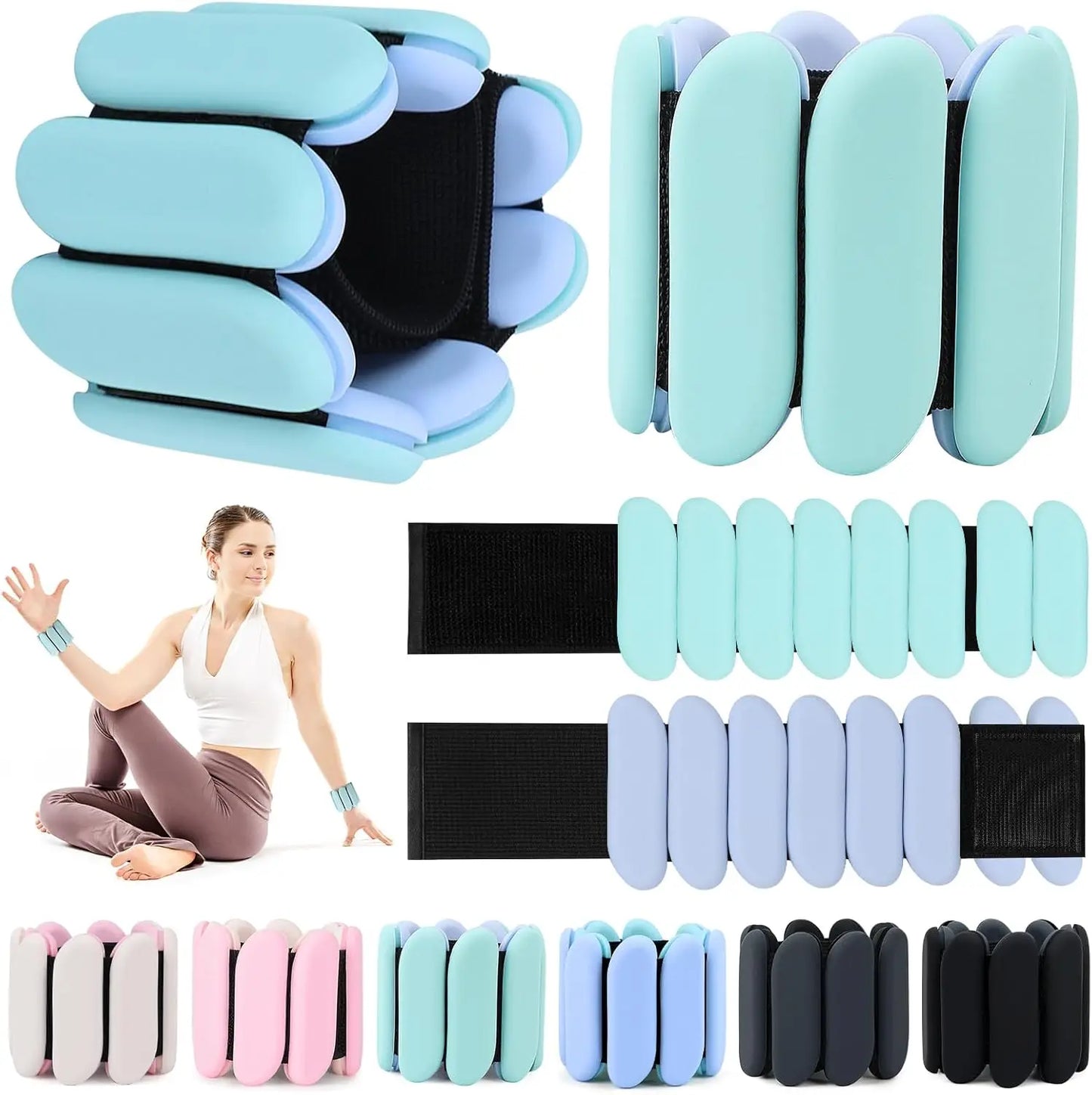 Adjustable Silicone Wrist & Ankle Weights, 2lb Each for Yoga, Pilates, Home Gym, Dance, Cardio