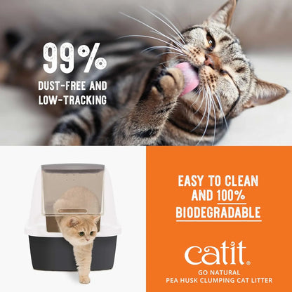 Natural Pea Husk Clumping Cat Litter - Dust Free, Easy Clean & Scoop, Flushable with Odor Control - Vanilla Scented, 12.3 Lbs