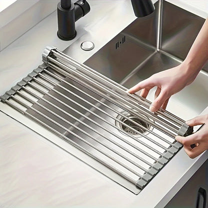 1pc Foldable Dish Drainer,Roll Up Dish Drying Rack ,Kitchen Sink Holder Organizer,Tableware Plate Storage Shelf