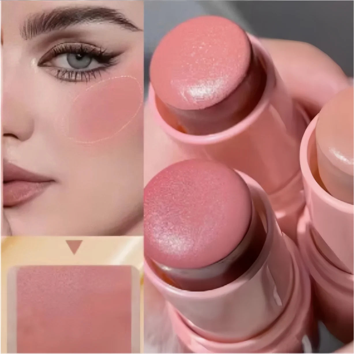 3PCS Blush Stick Set - Includes Brush, Multi-functional Matte Highlighting Blush Cream, Long-lasting, Non-greasy and Waterproof,