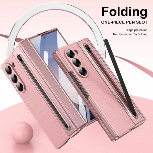 VIETAO Pink Leather Mobile Phone Cases For Samsung Galaxy Z Fold 7 Case With Pen, Full Protection Z Fold 6 Cover With Glass Film