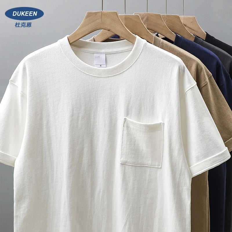 Dukeen 320gsm Heavy Short-Sleeved T-Shirt Men's Summer Vintage Half-Sleeve Pure Cotton Tees White Tops for Unisex