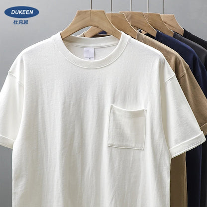 Dukeen 320gsm Heavy Short-Sleeved T-Shirt Men's Summer Vintage Half-Sleeve Pure Cotton Tees White Tops for Unisex