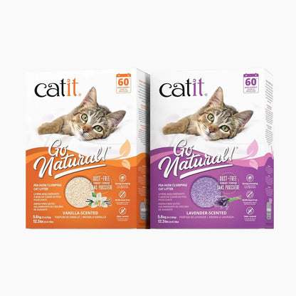 Natural Pea Husk Clumping Cat Litter - Dust Free, Easy Clean & Scoop, Flushable with Odor Control - Vanilla Scented, 12.3 Lbs