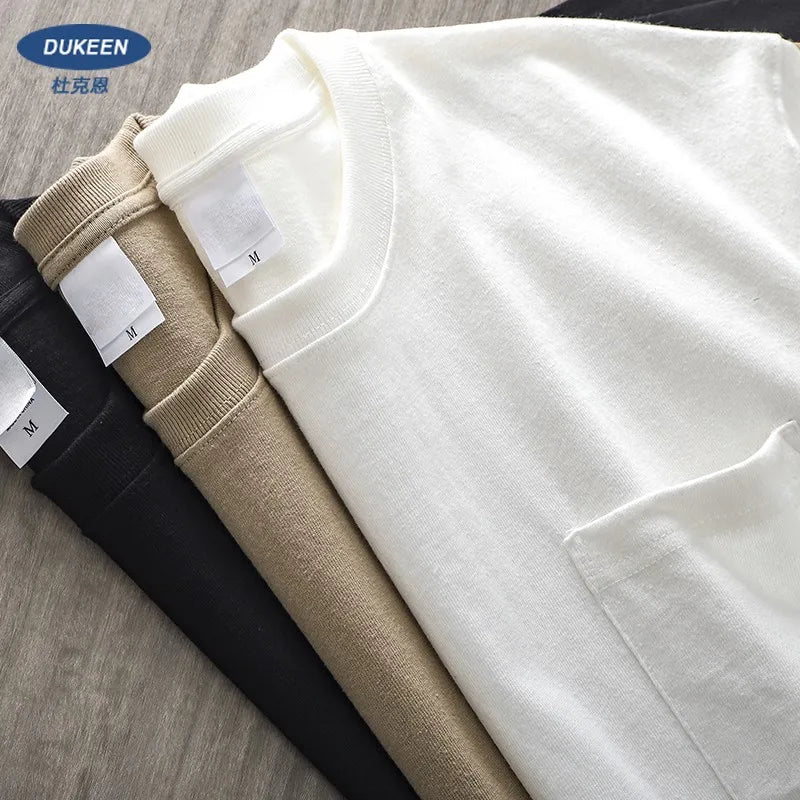 Dukeen 320gsm Heavy Short-Sleeved T-Shirt Men's Summer Vintage Half-Sleeve Pure Cotton Tees White Tops for Unisex
