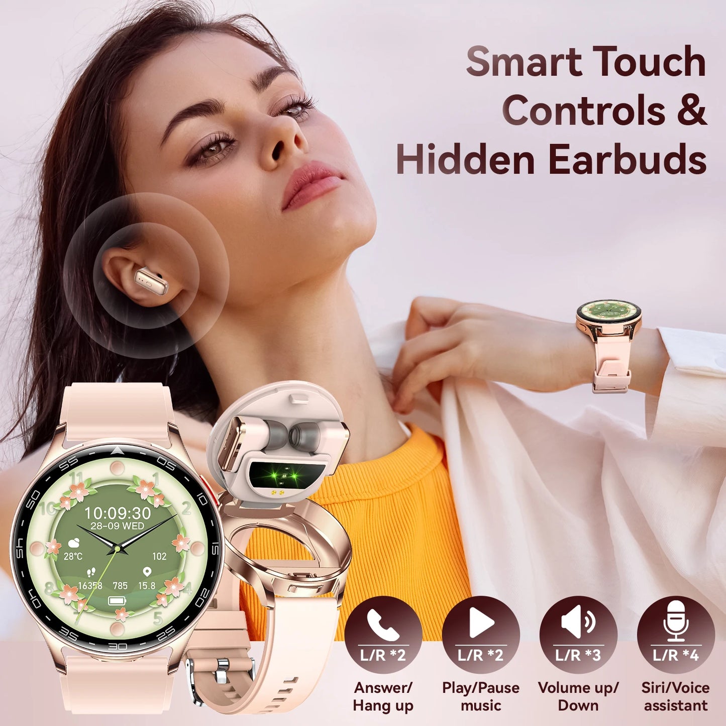 EIGIIS Smart Watch with Earbuds Bluetooth Call 2 in 1 Outdoor Smartwatch IP67 Waterproof Fitness Tracker with Heart Rate Monitor