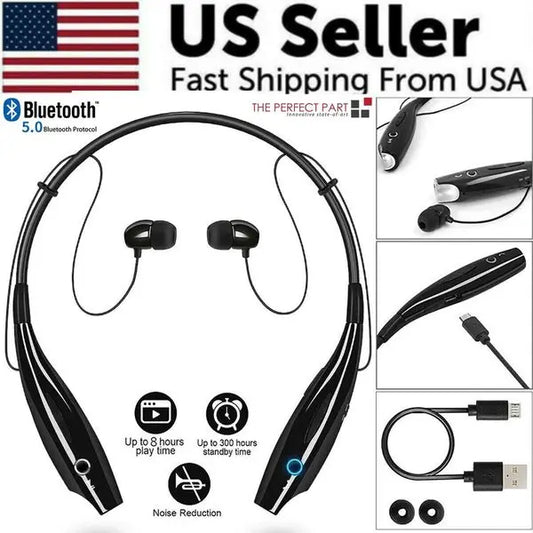 Wireless Neckband Headphones with Mic, Stereo Earbuds for Phone