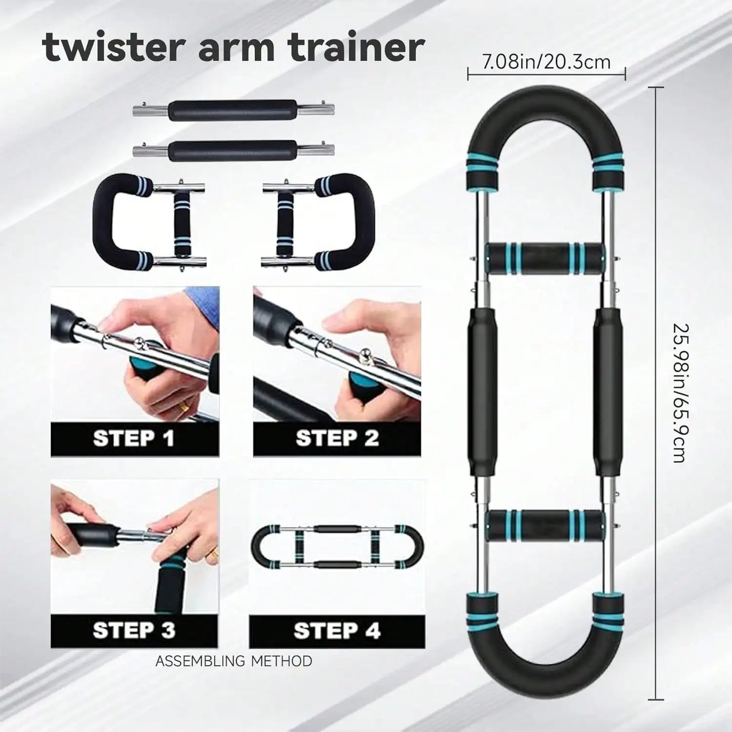 Adjustable Power Twister Arm Exerciser 60-100lbs - Spring Chest Forearm Triceps Workout Bar, Home Fitness Strength Trainer Kit
