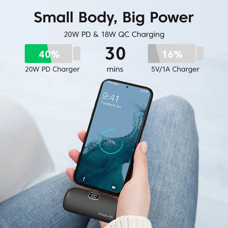 KUULAA Mini Power Bank 5000mAh PowerBank Fast Charging Portable Charger For iPhone 17 16 14 Xiaomi Samsung poco External Battery