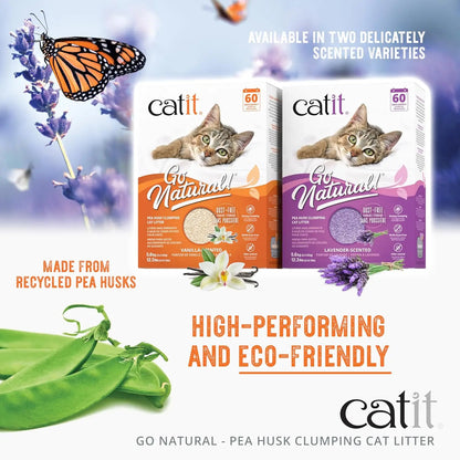 Natural Pea Husk Clumping Cat Litter - Dust Free, Easy Clean & Scoop, Flushable with Odor Control - Vanilla Scented, 12.3 Lbs
