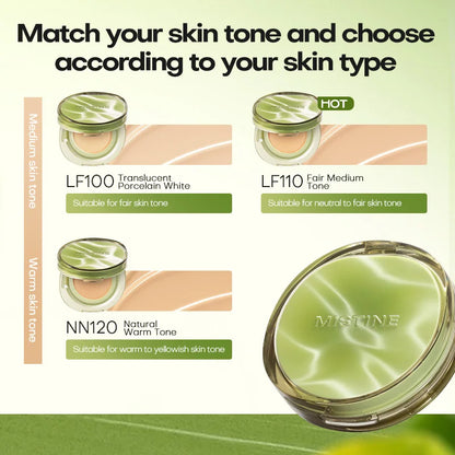 Mistine Foundation Air Cushion Makeup with Natural Dewy Finish Moisturize Nourish Powdered Cream for Dry Skin 13gx2