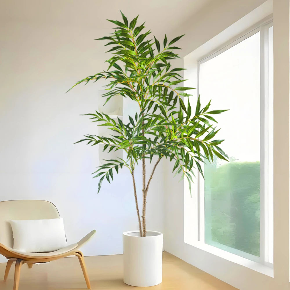 78-140cm Large Artificial Nandina Plants Plastic Palm Tree Fake Green Bamboo Leaves Tall Tropical  Tree For Home Office Decor