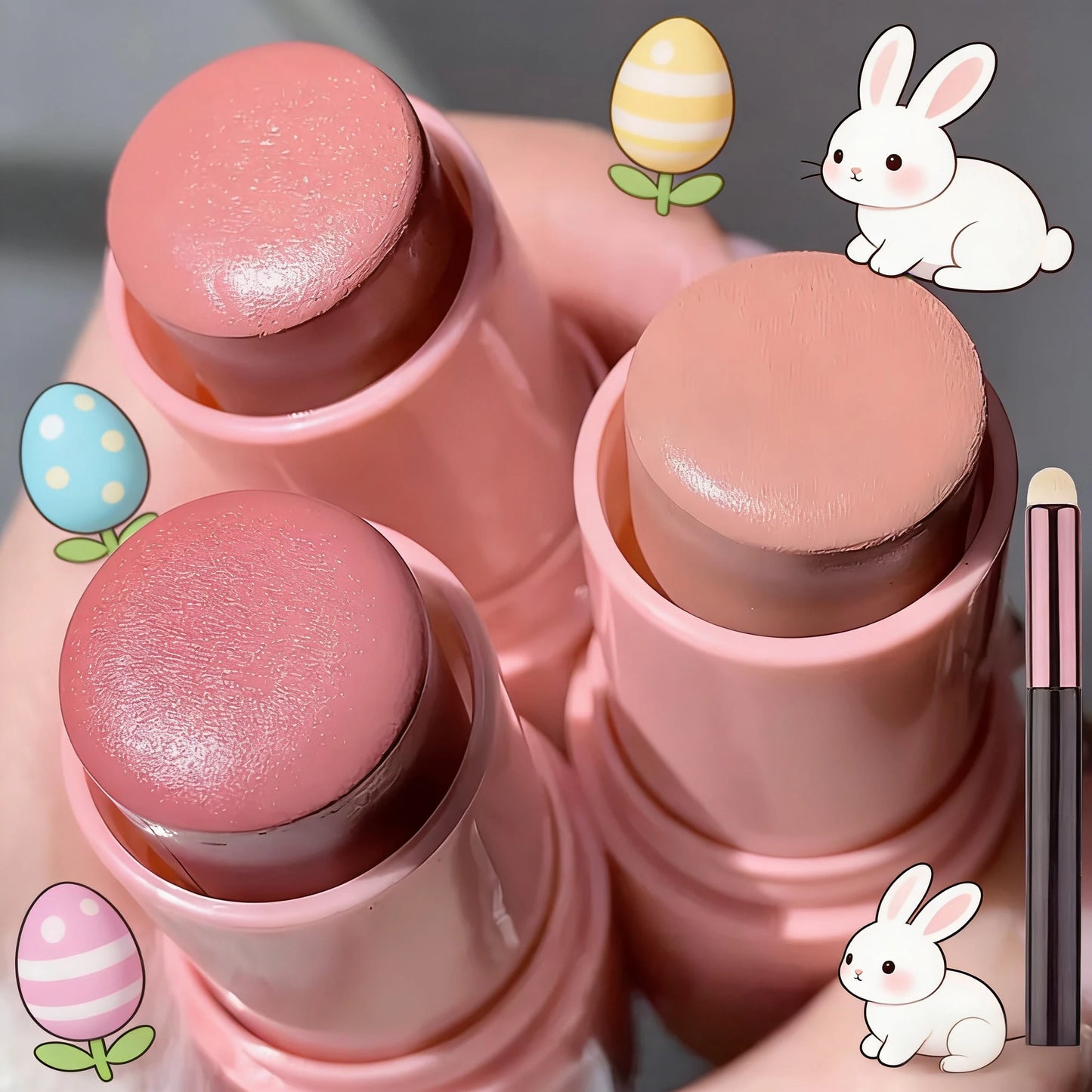 3PCS Blush Stick Set - Includes Brush, Multi-functional Matte Highlighting Blush Cream, Long-lasting, Non-greasy and Waterproof,