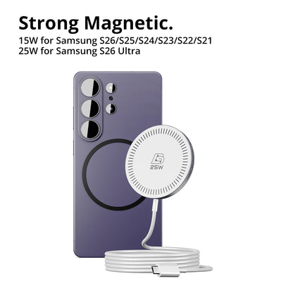Bonola 25W Magnetic Wirelesss Charger for Samsung S26 Ultra Wireless Fast Charging Pad Type C Cable for Galaxy S26 Ultra