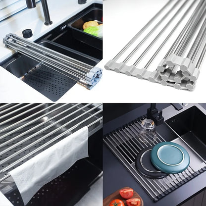 1pc Foldable Dish Drainer,Roll Up Dish Drying Rack ,Kitchen Sink Holder Organizer,Tableware Plate Storage Shelf