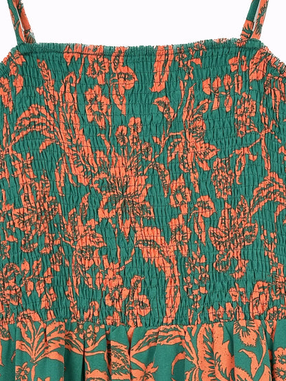 Women's Boho Floral Print Bodycon Dress, Long Sleeveless Summer Woven Fabric, Fitted Waist Tie Back Design