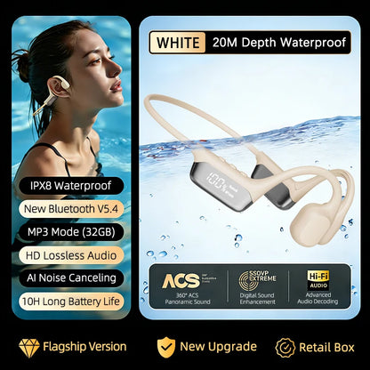 Bone Conduction Headphones Bluetooth 5.4 Wireless Earphone IPX8 Waterproof for Swimming Sports Support MP3 Player With 32G RAM