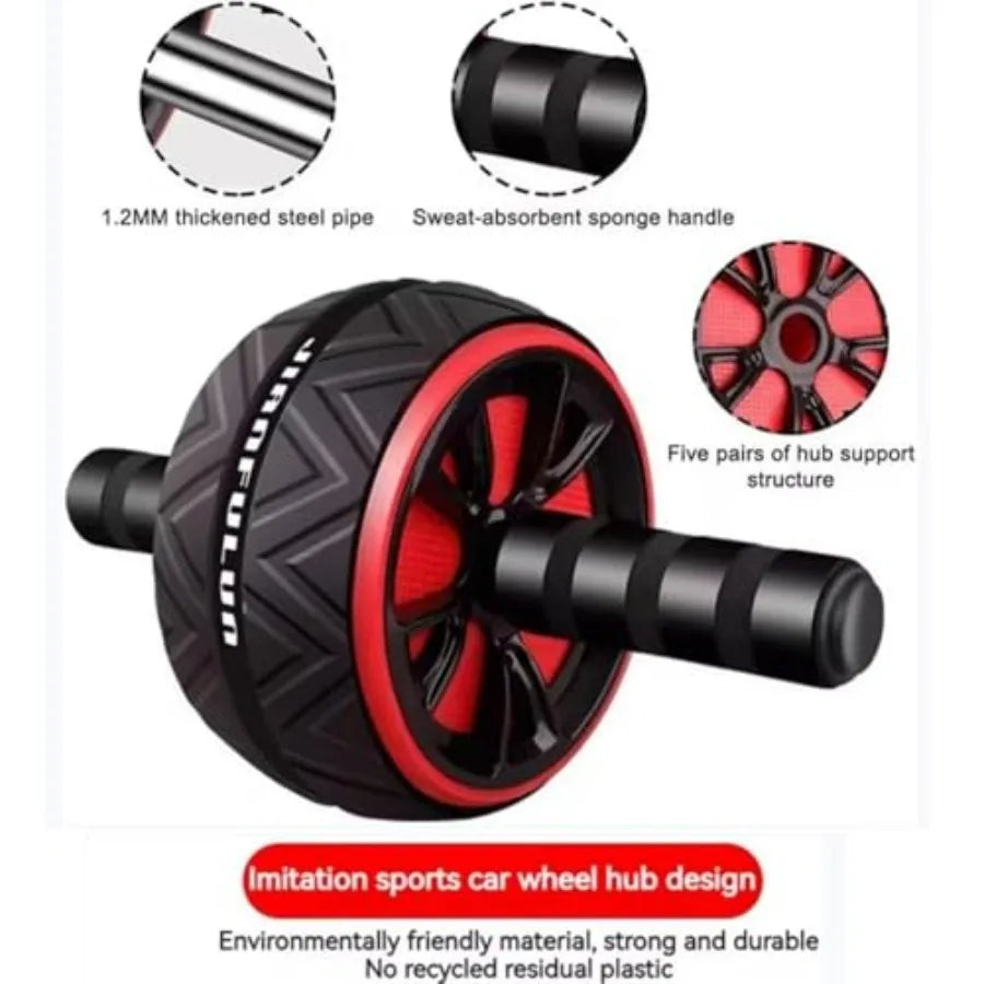 Ab Roller Wheel and Knee Mat for Abdominal Core Strength Training Home Gym Fitness Exercise Wheel in Black Reinforced Design fo