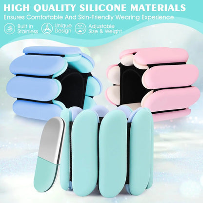 Adjustable Silicone Wrist & Ankle Weights, 2lb Each for Yoga, Pilates, Home Gym, Dance, Cardio