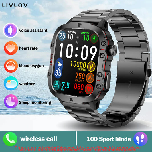AI Voice Assistant Smart Watch, 1.96'' HD Screen Activity Trackers with 100+Sports/ Bluetooth Call/ SMS Alerts/ Flashlight