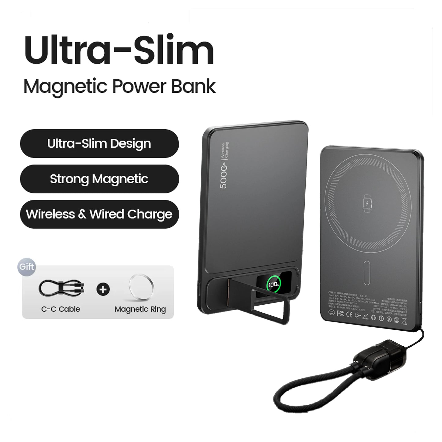 10000mAh Slim Power Bank for MagSafe,Magnetic Wireless 20W Fast Charging Portable External Battery For iPhone 12-17 Pro Samsung