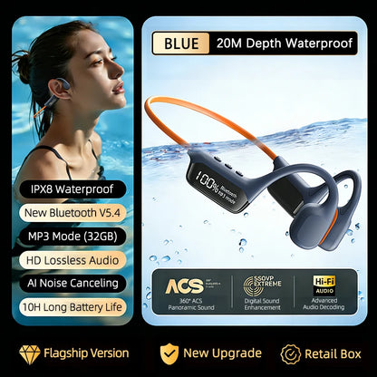 Bone Conduction Headphones Bluetooth 5.4 Wireless Earphone IPX8 Waterproof for Swimming Sports Support MP3 Player With 32G RAM