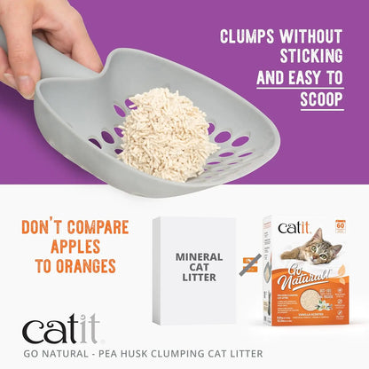 Natural Pea Husk Clumping Cat Litter - Dust Free, Easy Clean & Scoop, Flushable with Odor Control - Vanilla Scented, 12.3 Lbs